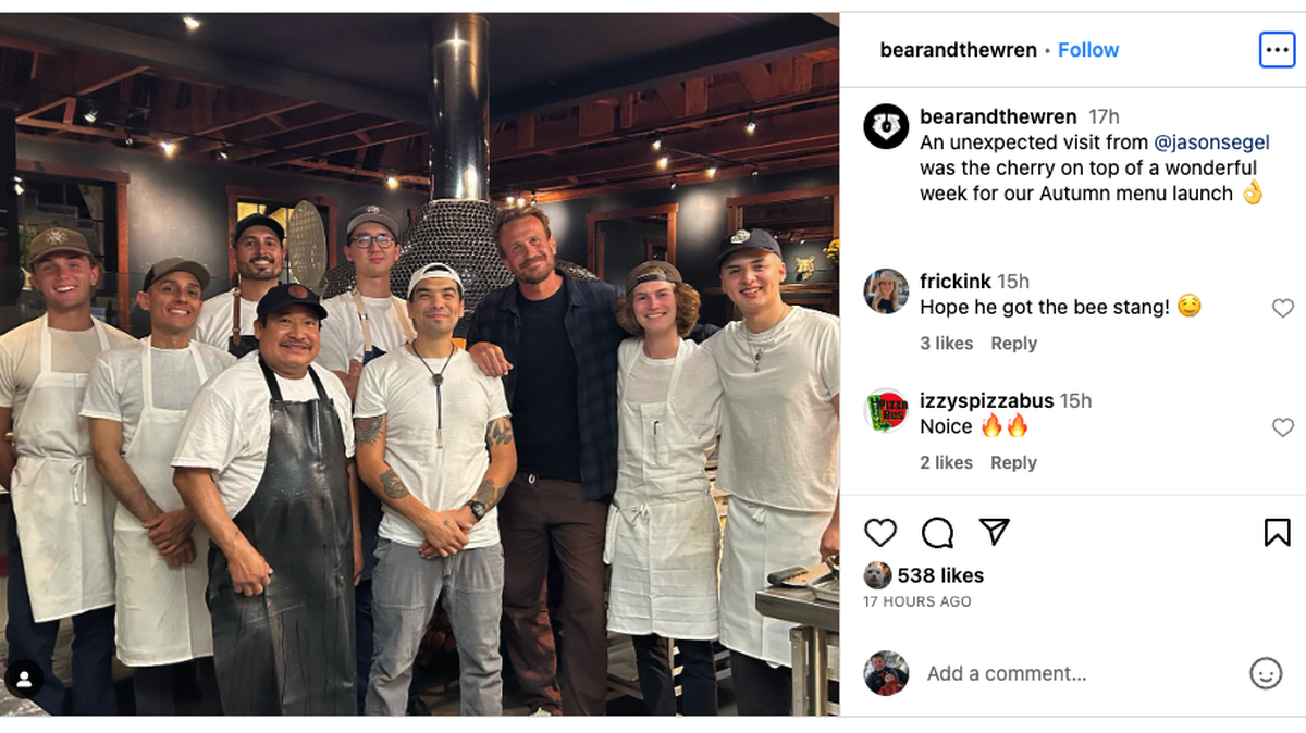 Actor Jason Segal visited Bear and the Wren restaurant in downtown San Luis Obispo in October 2023.