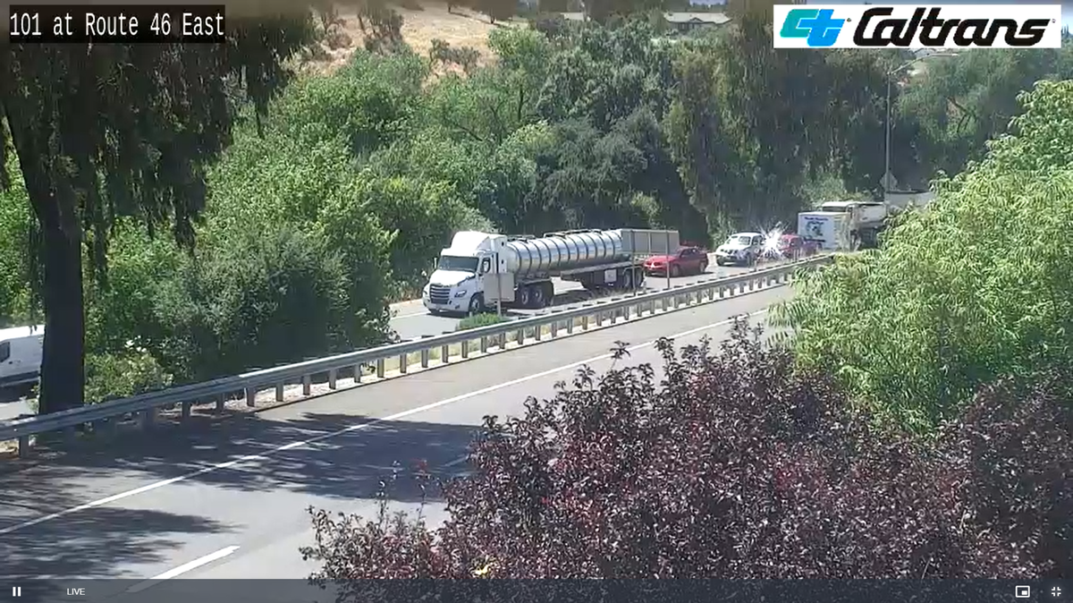 A vehicle crash slowed traffic on northbound Highway 101 near the Highway 46 off ramp in Paso Robles on June 27, 2024.