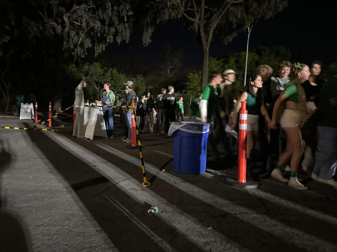 People swarm the line to get into an on-campus concert on March 15, 2025, minutes before standby was set to be allowed into the Cal Poly venue.