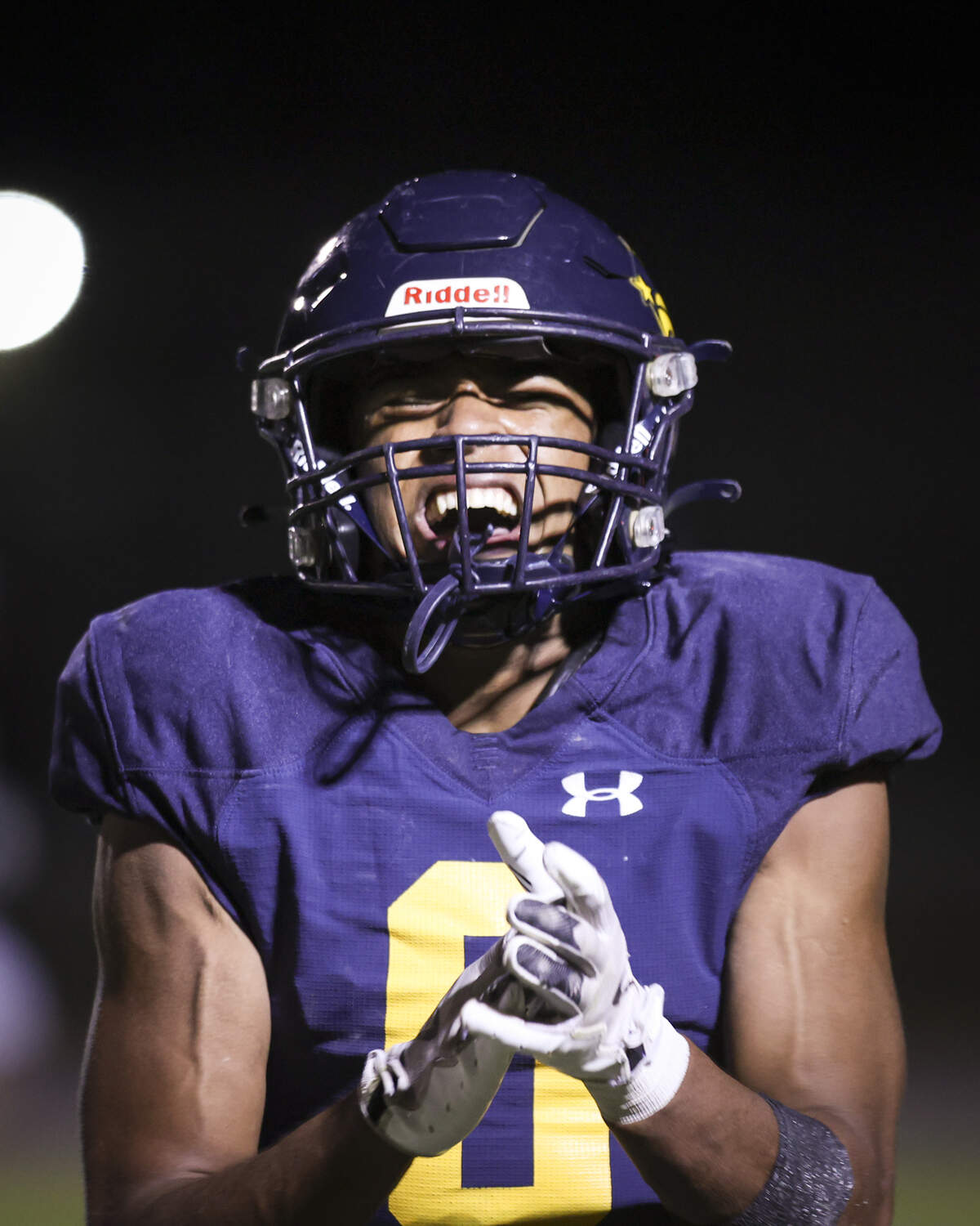 Caleb Clark celebrates one of his touchdowns. Arroyo Grande beat Clovis West 27-22 in a first round playoff game on Nov. 8, 2024.