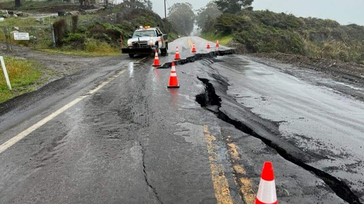A section of Highway 1 slumps toward the ocean in March 2023, just north of the town of Gorda, about 10 miles north of the county line.