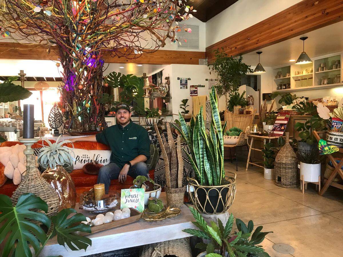 Mike Arnold, manager of Cambria Nursery and Cambria Nursery Downtown, relaxes at the second store on Sept. 6, 2022.