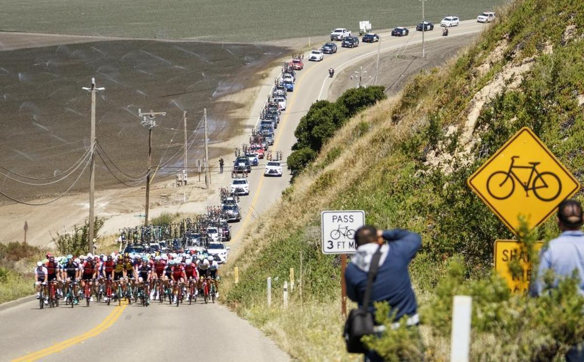 Racers climb up onto the Nipomo Mesa during the third stage of the Amgen Tour of California, which started in Pismo Beach and finished in Morro Bay.
