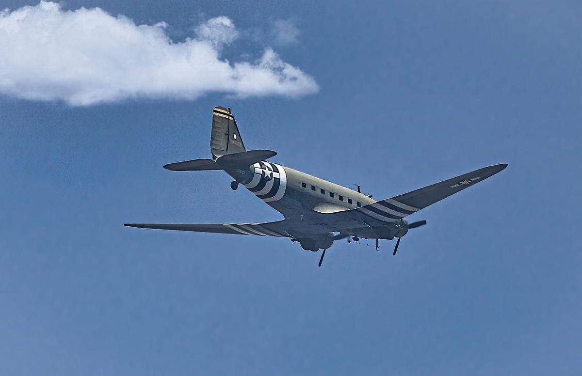 The C-47 Betsy’s Biscuit Bomber flies over Cayucos on Saturday, Aug. 28, 2022, during an Honor Flight from Paso Robles to the coast for 17 veterans.