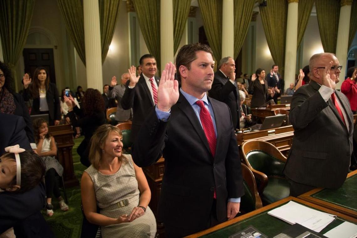 Jordan Cunningham takes the oath of office in the California Assembly on Dec. 5, 2016. Cunningham recently announced he won’t seek a fourth term in the state Legislature.