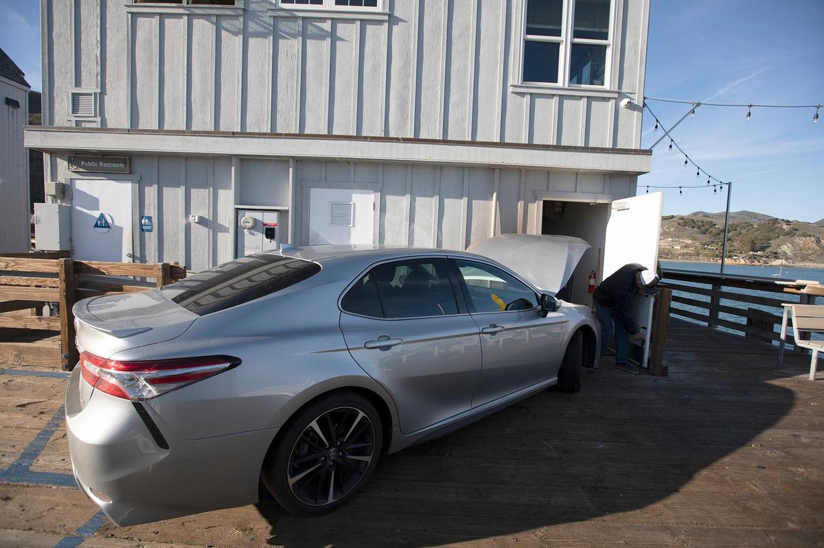 A silver Toyota sedan ran into the back of Mersea’s Restaurant breaking a gas line on Harford Pier in Port San Luis. Two people were transported by ambulance to the hospital.