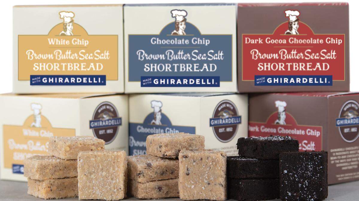 Brown Butter Cookie Co’s created a new short bread featuring three flavors of Ghirardelli chocolate.