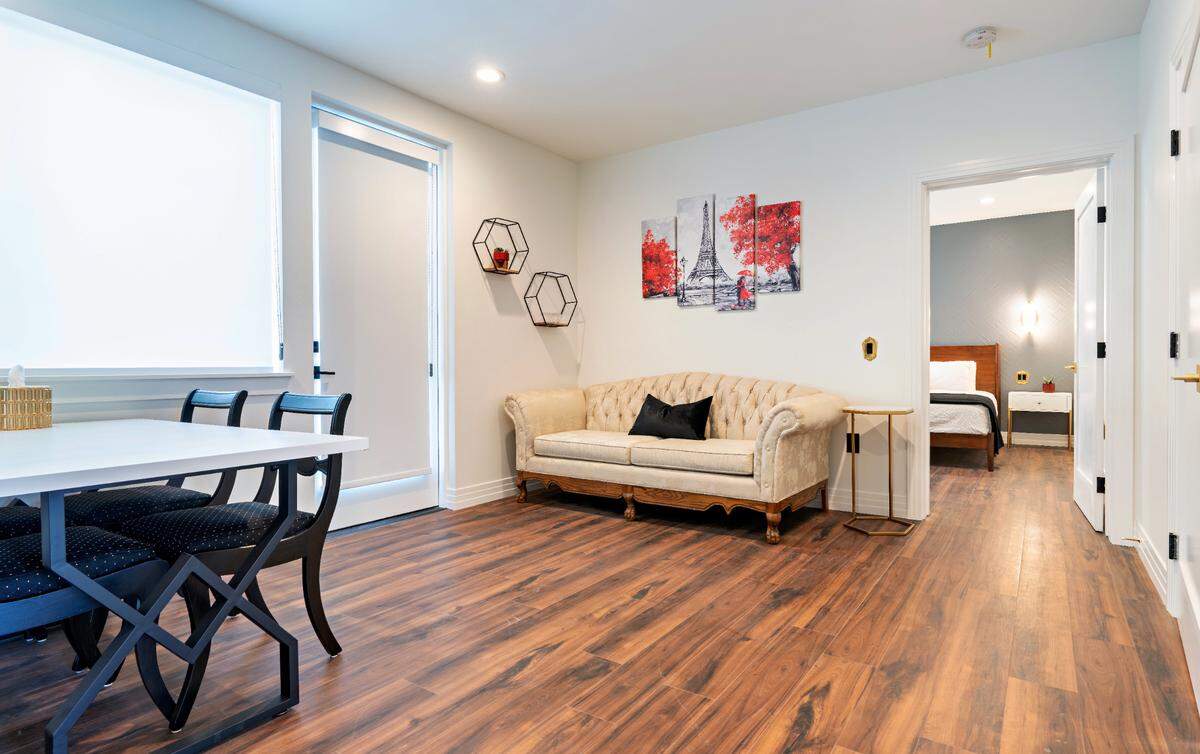The ADA-compliant “American in Paris” suite at Morro Bay’s new Rhapsody in View boutique hotel has a private balcony and ocean view.