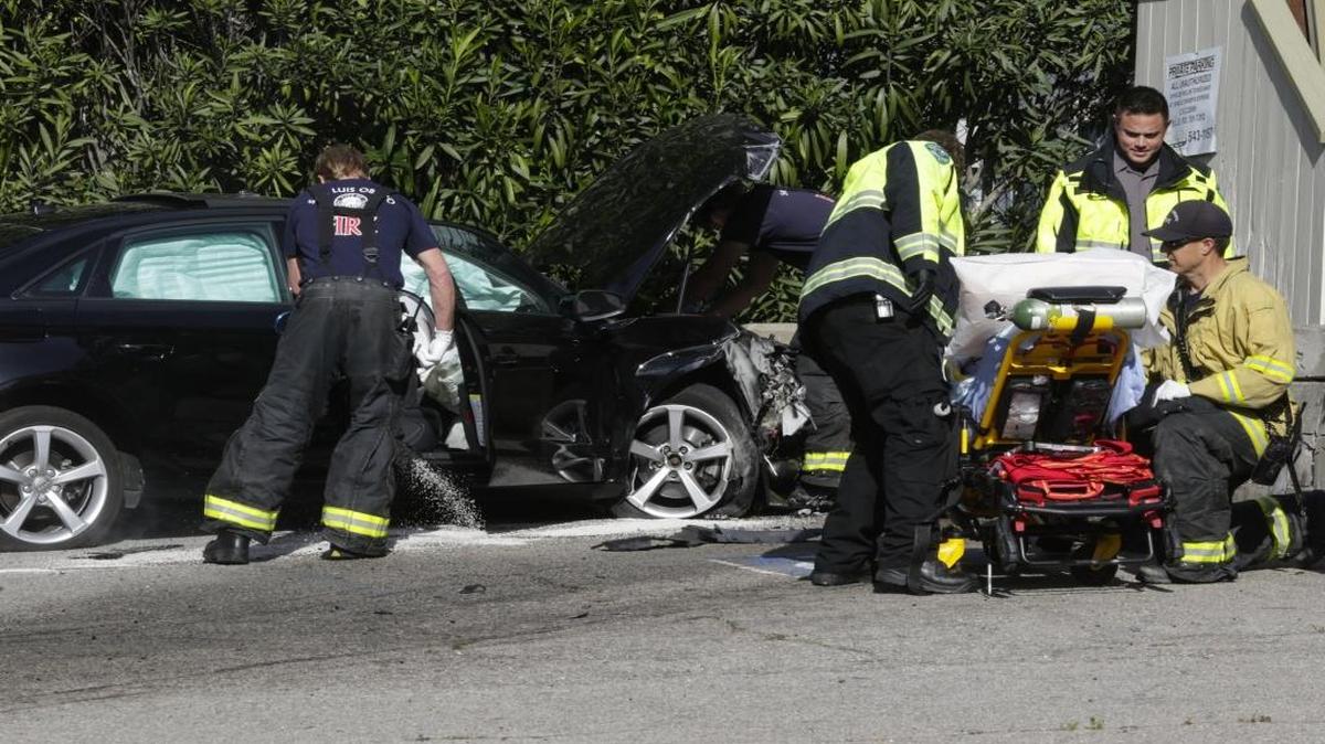 The California Highway Patrol and the San Luis Obispo police and fire departments responded to a single vehicle accident Sunday, March 26, 2017. A car driving northbound on Highway 101 came off at the Osos Street offramp in San Luis Obispo and hit the retaining wall at the law office of Ilan Funke-Bilu. One person was injured. San Luis Ambulance also responded.