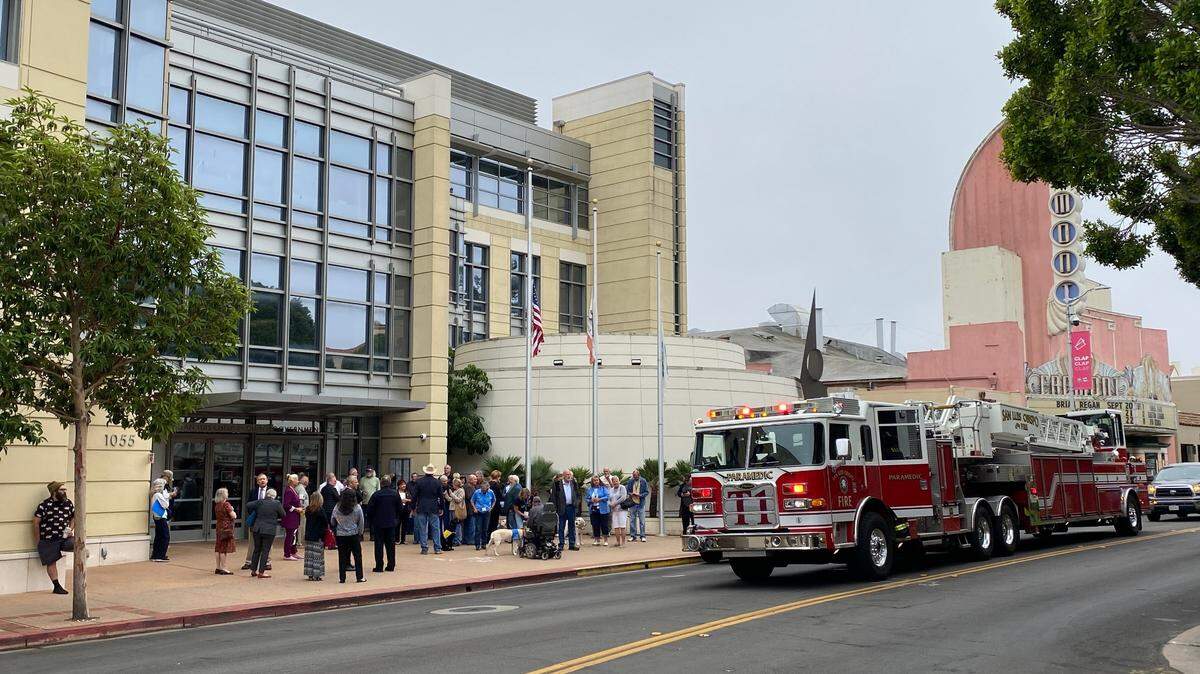 San Luis Obispo County Board of Supervisor meeting attendees evacuated after the fire alarm went off on Tuesday, Sept. 12, 2023.