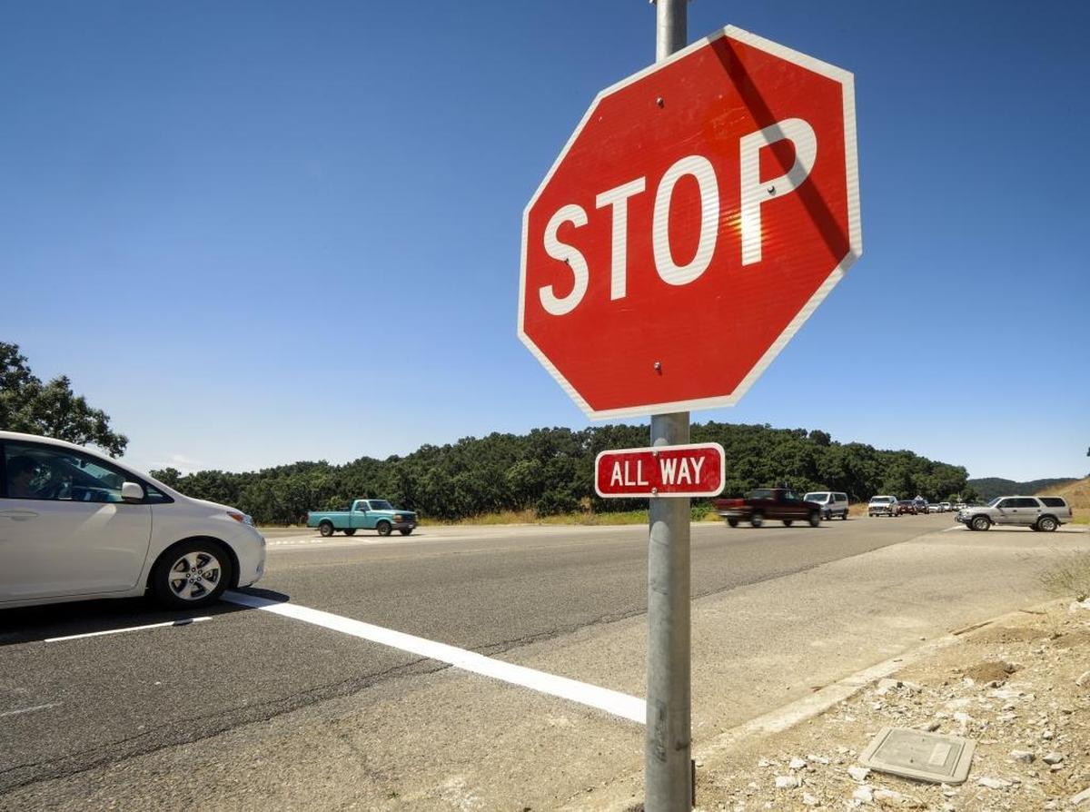 A four-way stop has been installed at Vineyard Drive and Highway 46 West on the way from Paso to Cambria.