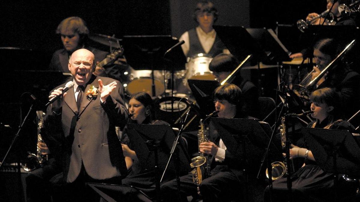 Grammy winner John Laird sings Amazing Grace with the Atascadero High School Jazz Band during the Atascadero High School Instrumental and Choral Department’s Music to Celebrate America concert in 2006. On Wednesday the Atascadero High School Jazz Band hosts a movie showing of “National Lampoon’s Christmas Vacation” to raise money to compete at the Reno Jazz Festival.