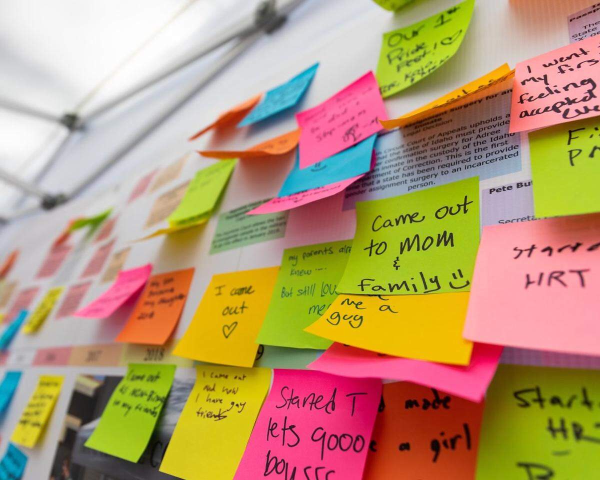 A sticky note wall at the Laguna Lake Pride Festival in 2022.