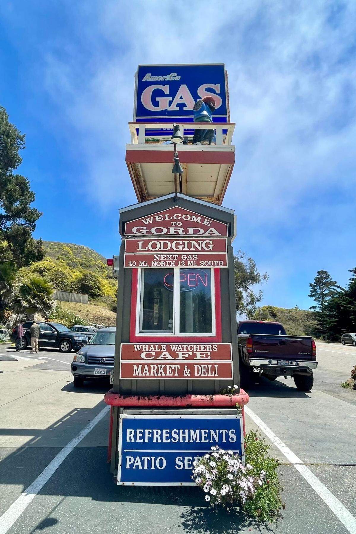 Besides a gas station, the Gorda stop along Highway 1 also features a minimart, a restaurant and a resort.