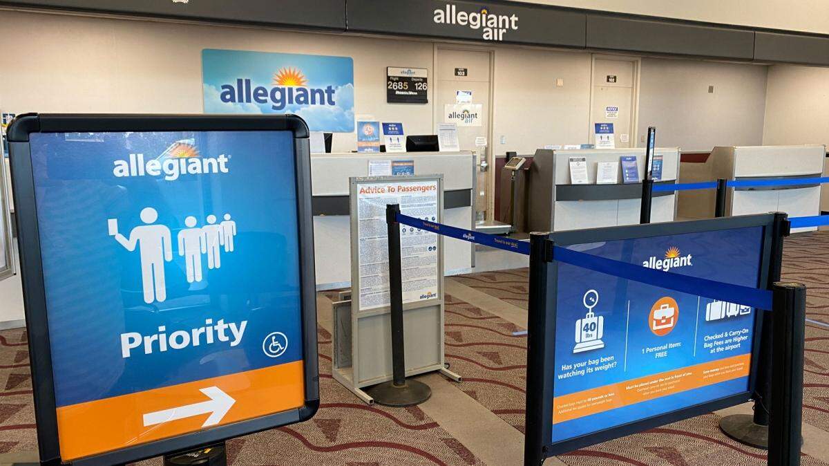 The Allegiant Air ticket counter at the Santa Maria Public Airport. The airline will be adding service between Santa Maria and Portland, Oregon, beginning April 15.