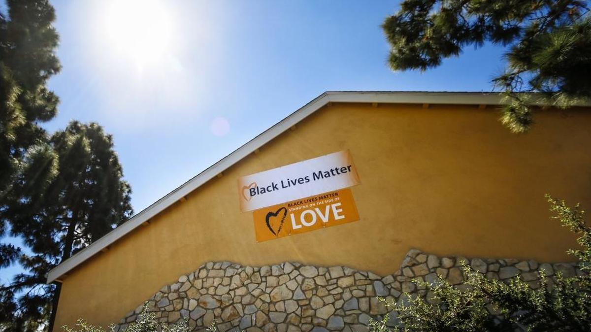 The Unitarian Universalist Fellowship in San Luis Obispo has hung its third Black Lives Matter banner on the side of its building.