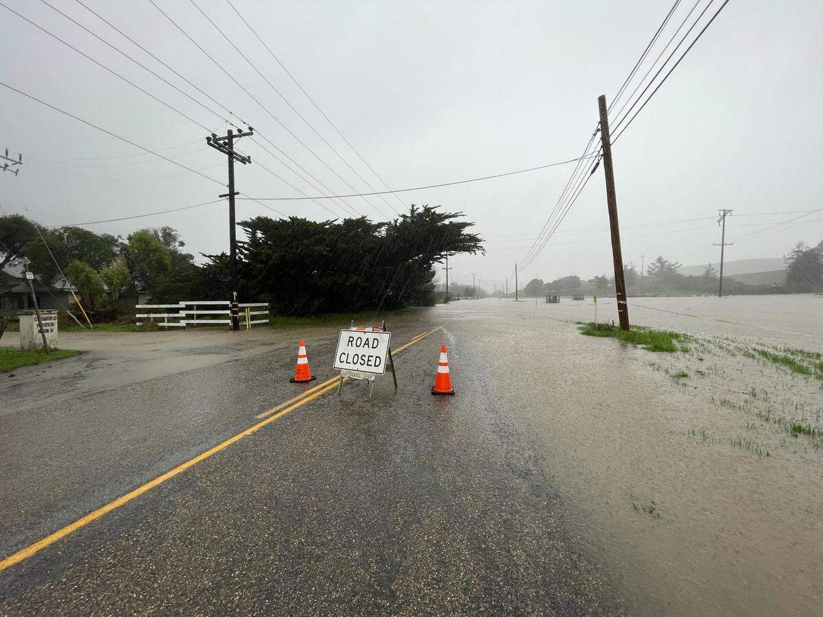 San Bernardo Creek Road is completely flooded due to the Jan. 9 2023 storm in San Luis Obispo County.