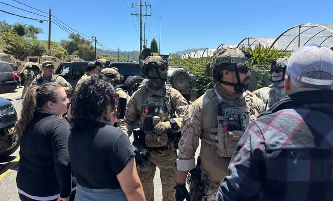 Federal agents raid a Carpinteria cannabis business Thursday, July 10, 2025, as a crowd of at least 100 people gathered to protest the operation.