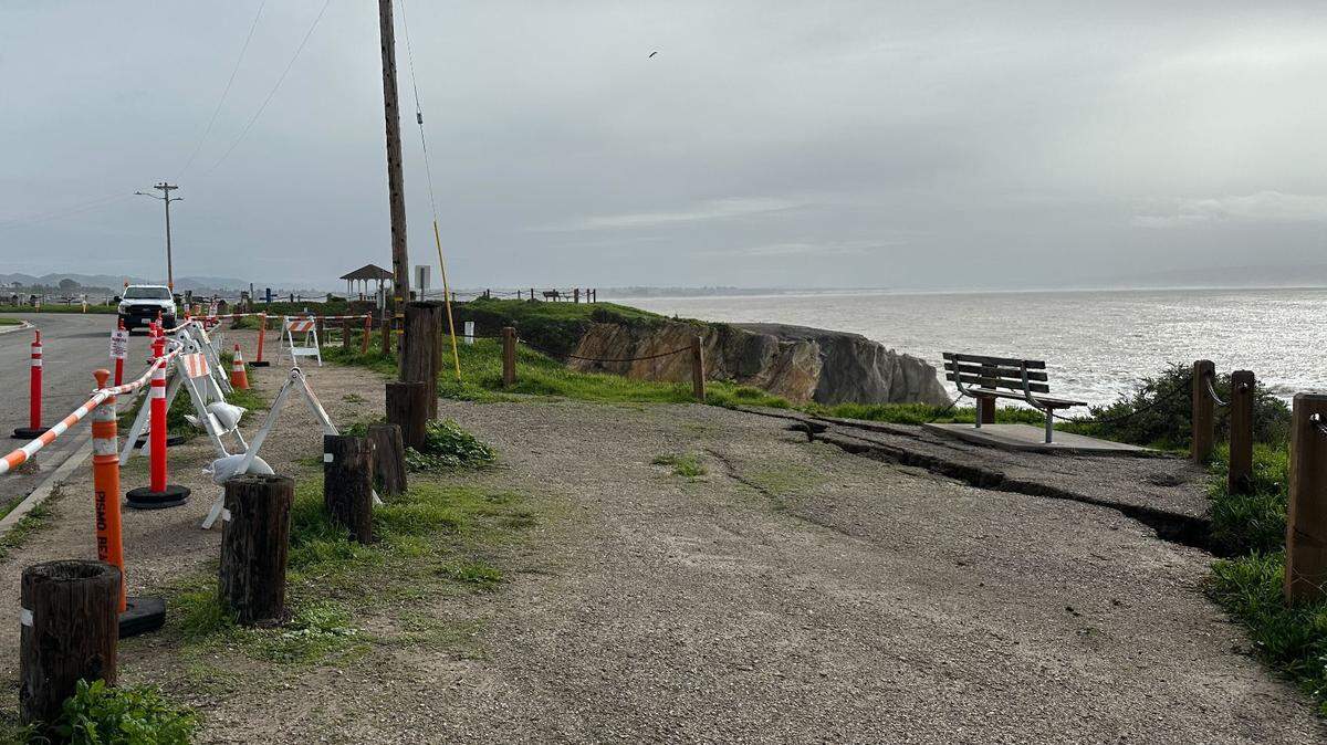 The City of Pismo Beach has expanded the cordoned-off area in Shell Beach near the cracked bluff that’s threatening to send a clifftop bench tumbling to the beach below.