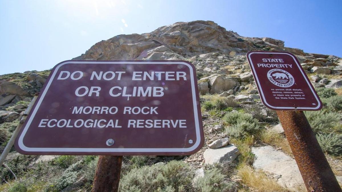Morro Rock is clearly marked around the perimeter that climbing is off limits.