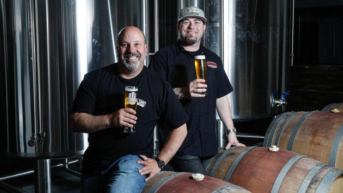 Owner George Peterson, left, and head brewer Brendan Gough pose for a picture at Central Coast Brewing Co.’s new San Luis Obispo location. Gough was named Brewmaster of the Year at the Craft Beer Tasting Night and Awards on Wednesday at the California Mid-State Fair in Paso Robles.
