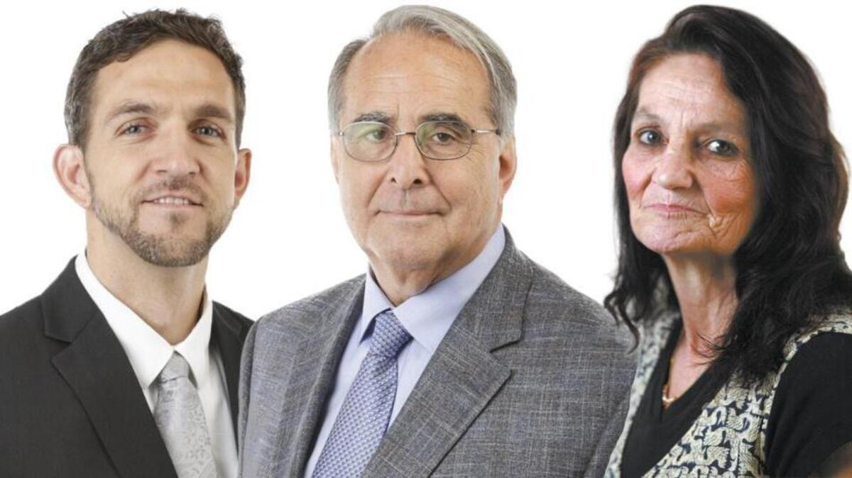 Incumbent Atascadero mayor Tom O’Malley, center, faces challengers Ann Ketcherside, right, and Nicholas Mattson, left, for the two-year mayoral seat.