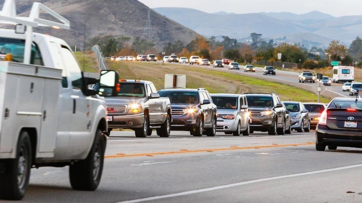 Southbound traffic crawls along Highway 227 near the San Luis Obispo County Regional Airport at rush hour in November 2015. Some of the funding from Measure J, the half-cent sales tax measure on the Nov. 8, 2016 ballot, would go toward a plan to improve the traffic flow between the airport and Los Ranchos Road.