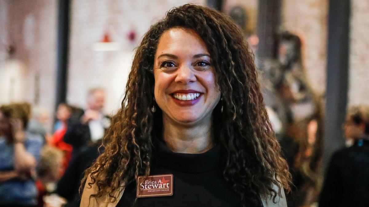 San Luis Obispo City Council candidate Erica Stewart attends an election night gathering at SLO Brew in 2018.