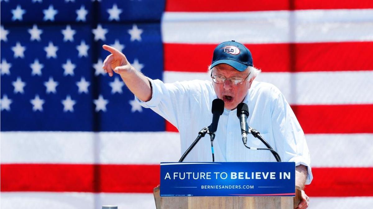 Democratic presidential candidate Sen. Bernie Sanders speaks during a campaign rally in Cathedral City, Calif. on Wednesday.