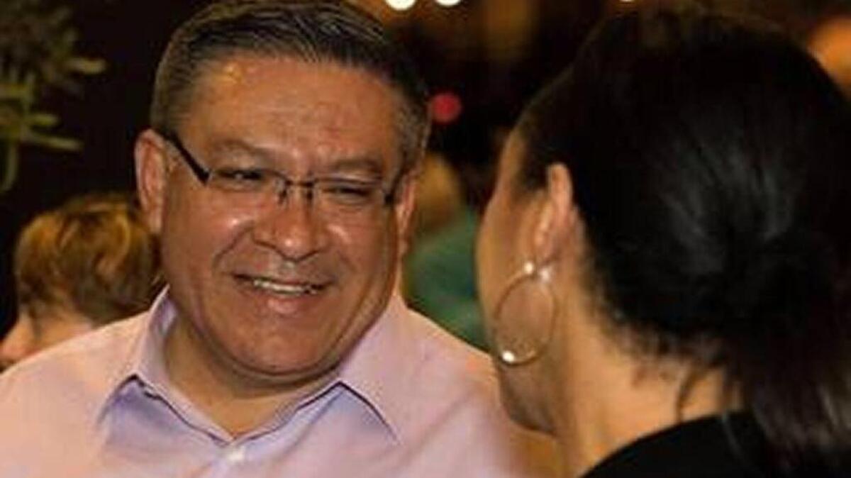 Democratic Congressional candidate Salud Carbajal celebrates a tentative victory Tuesday night in Santa Barbara.