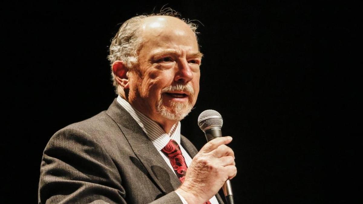Jeff Oshins during a debate by 24th District congressional candidatesd at Cal Poly in February.