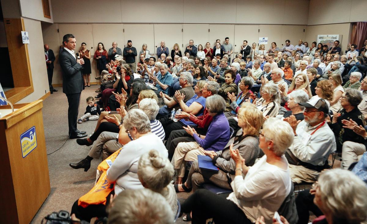 California gubernatorial candidate Gavin Newsom speaks during a meet and greet at the San Luis Obispo City-County Library on Wednesday afternoon, April 25, 2018.