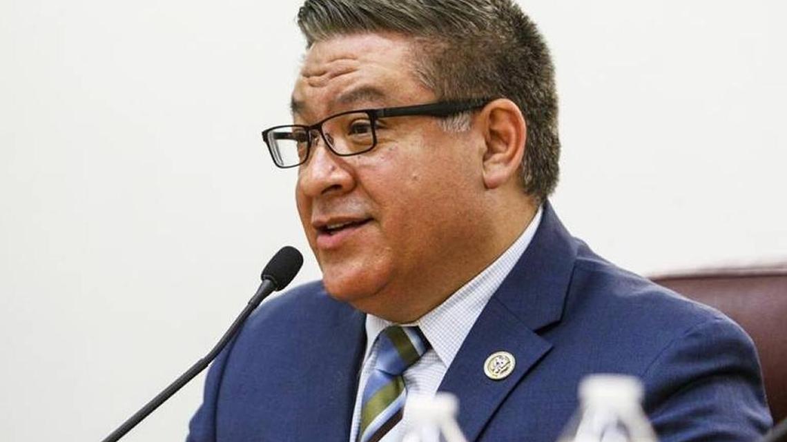 U.S. Rep. Salud Carbajal speaks during a February town hall meeting in Arroyo Grande.