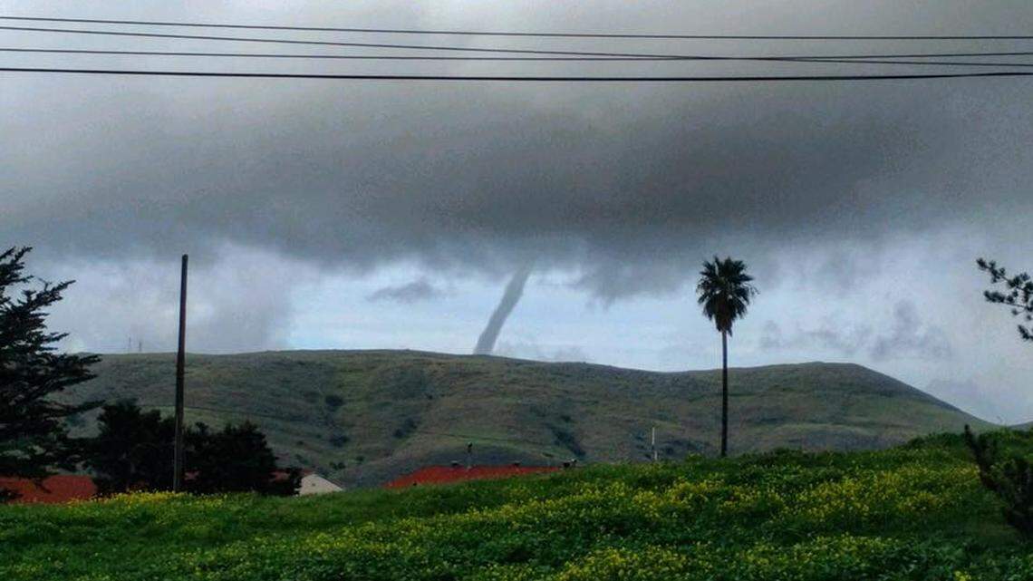 A funnel cloud is spotted forming in the sky near El Chorro County Park in San Luis Obispo. The cloud soon cleared.