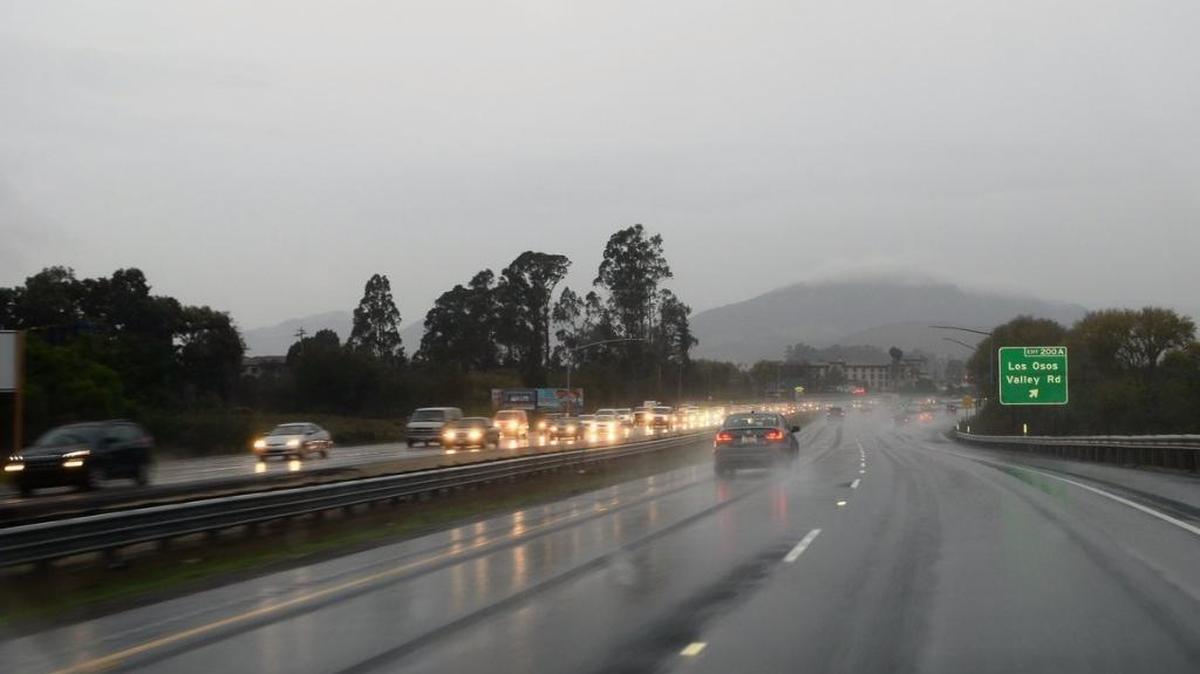 Rain falls in San Luis Obispo.