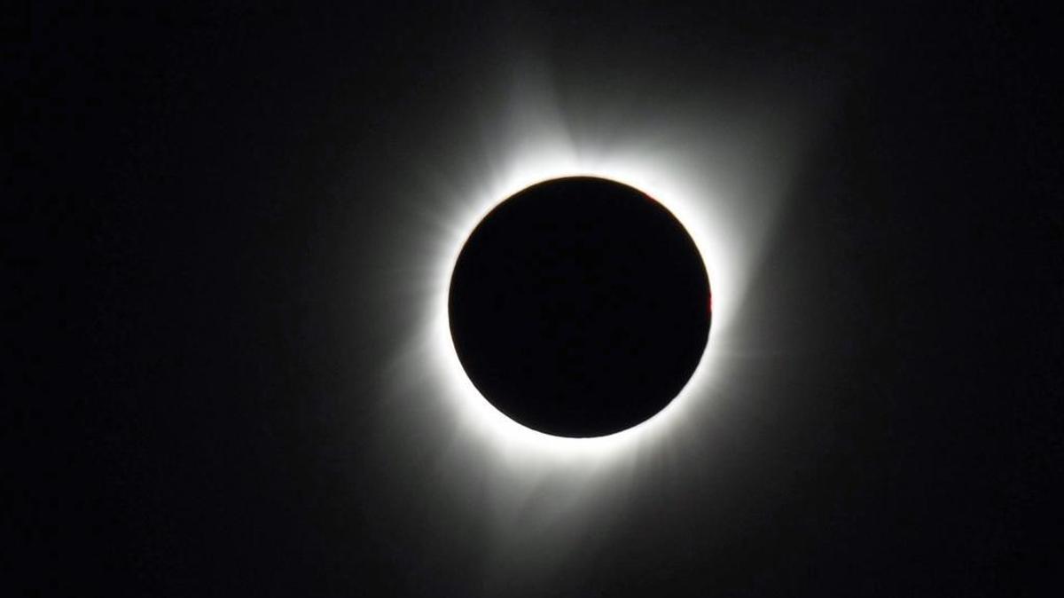 The moon blocks out the sun during Monday’s total solar eclipse.