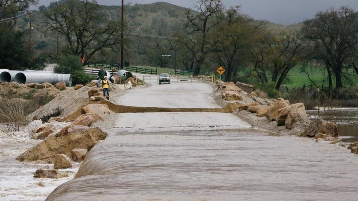 The Halcon Road crossing over the Salinas River was washed out by the flow of the river on Thursday, March 22, 2018.