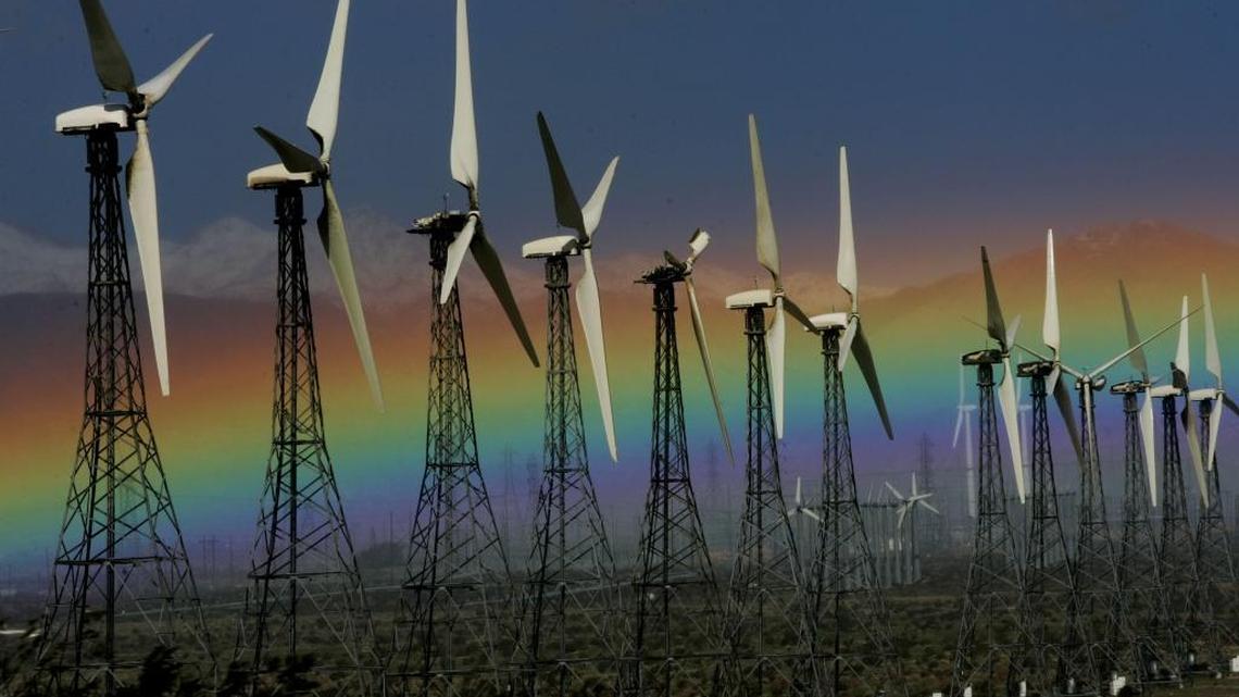 Wind turbines outside Palm Springs. Some Southern California counties have put restrictions in place to keep out wind farms like this one.