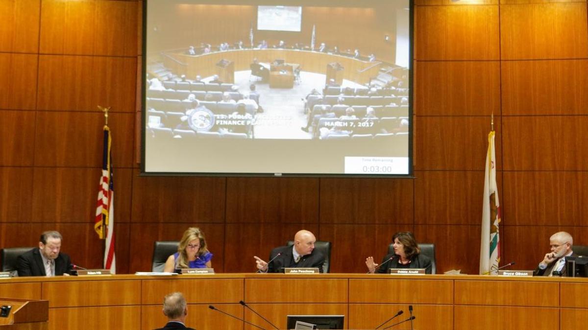San Luis Obispo County Board of Supervisors Adam Hill, Lynn Compton, John Peschong, Debbie Arnold and Bruce Gibson meet March 7, 2017.