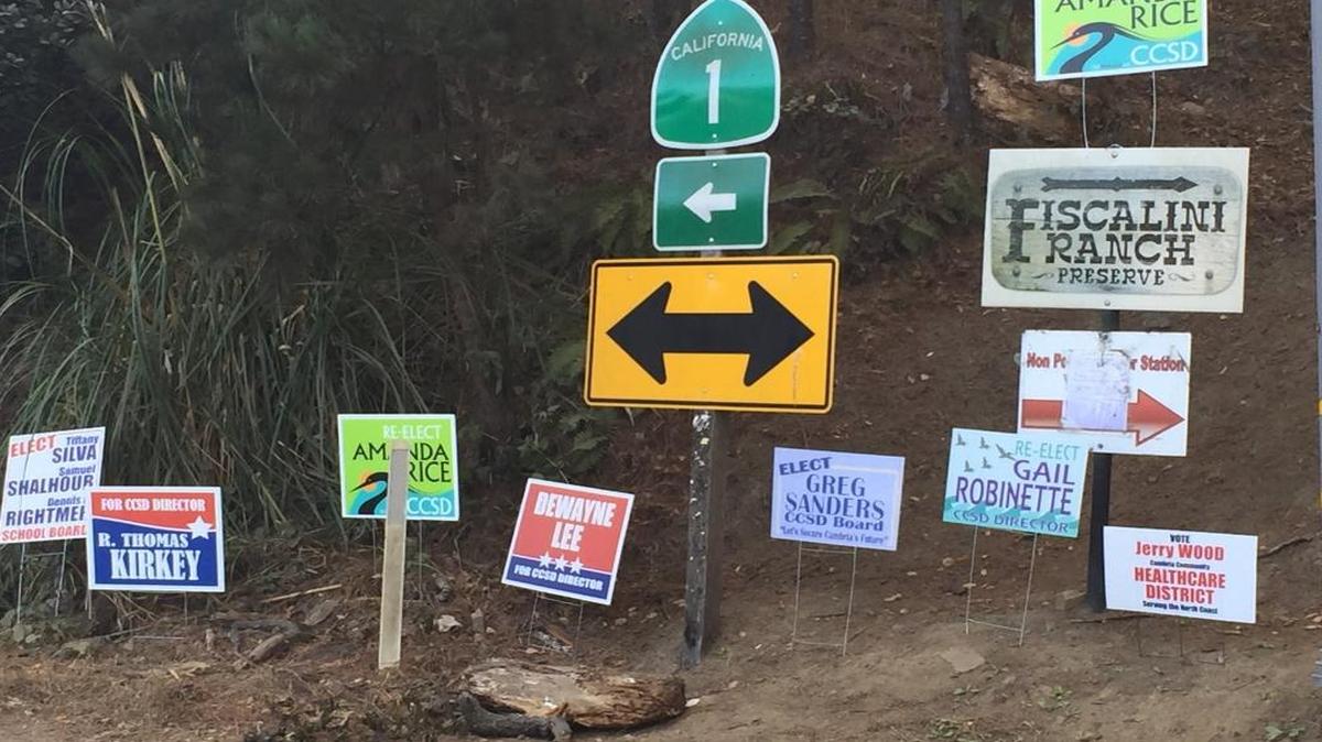 Political campaign signs in Cambria.