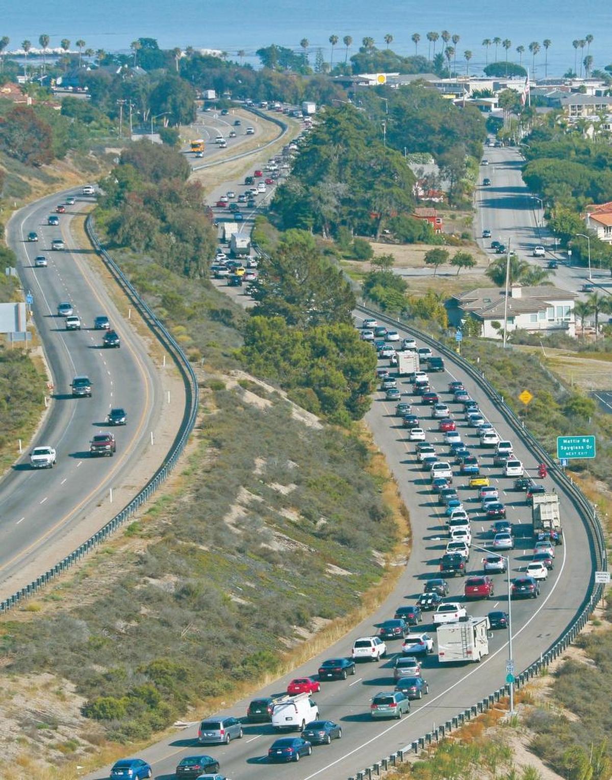 Traffic backs up on Highway 101 southbound at the Shell Beach Straits in San Luis Obispo County. The portion of Highway 101 that runs through Santa Clara County was ranked among America’s top 50 most dangerous highways.