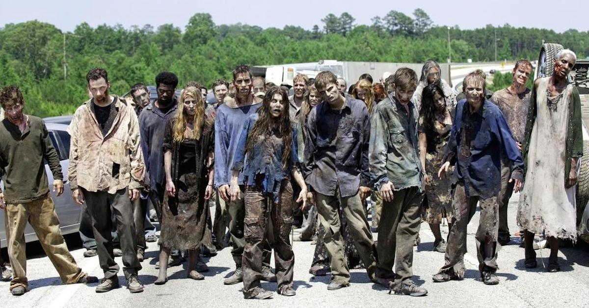 Zombies appear in a scene from the second season of the AMC original series “The Walking Dead.”