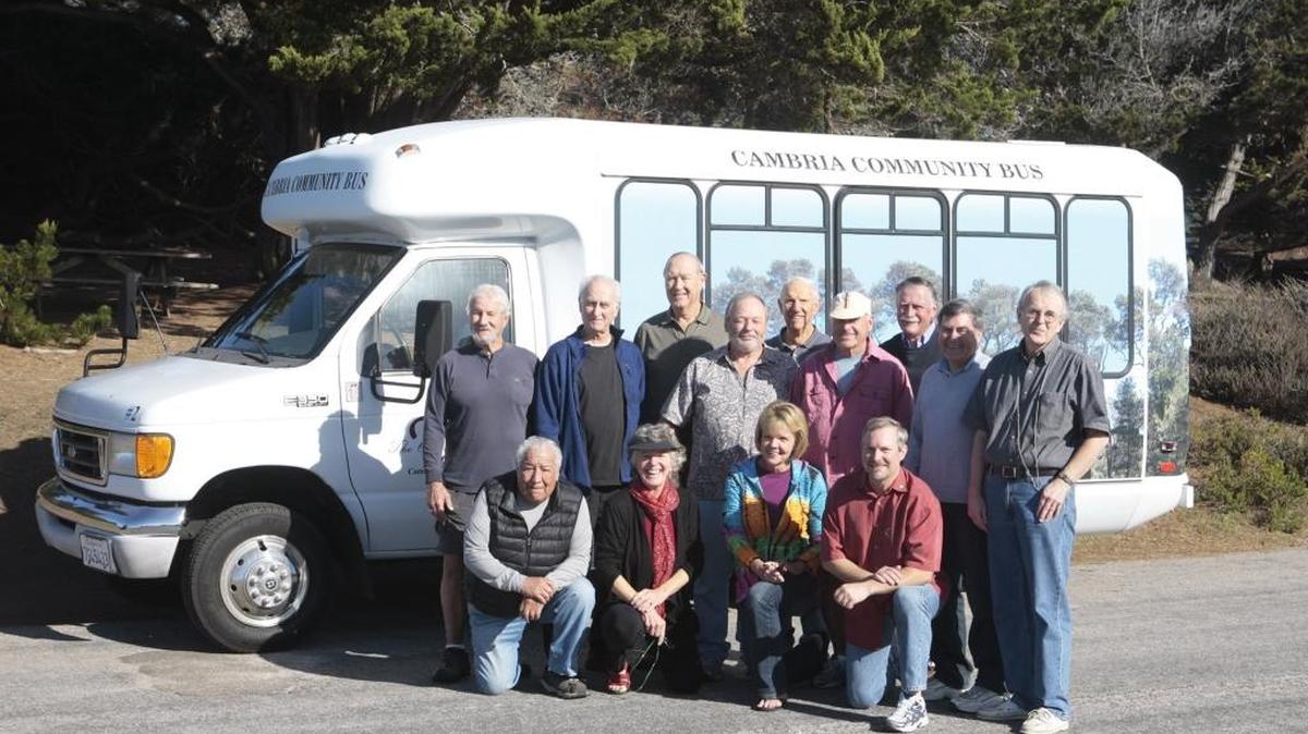 Cambria Community Bus drivers include, back row, left to right, Jeff Lee, Warren Gay, Paul Edwards, Bob Fountain, Ken Eberle, Mike Koeslag, David Marshall, Tony Church and David Hills. In the front row are, left to right, Ruben Villalobos, Marilyn Zahm, Natalie Koeslag and Bob Kasper.