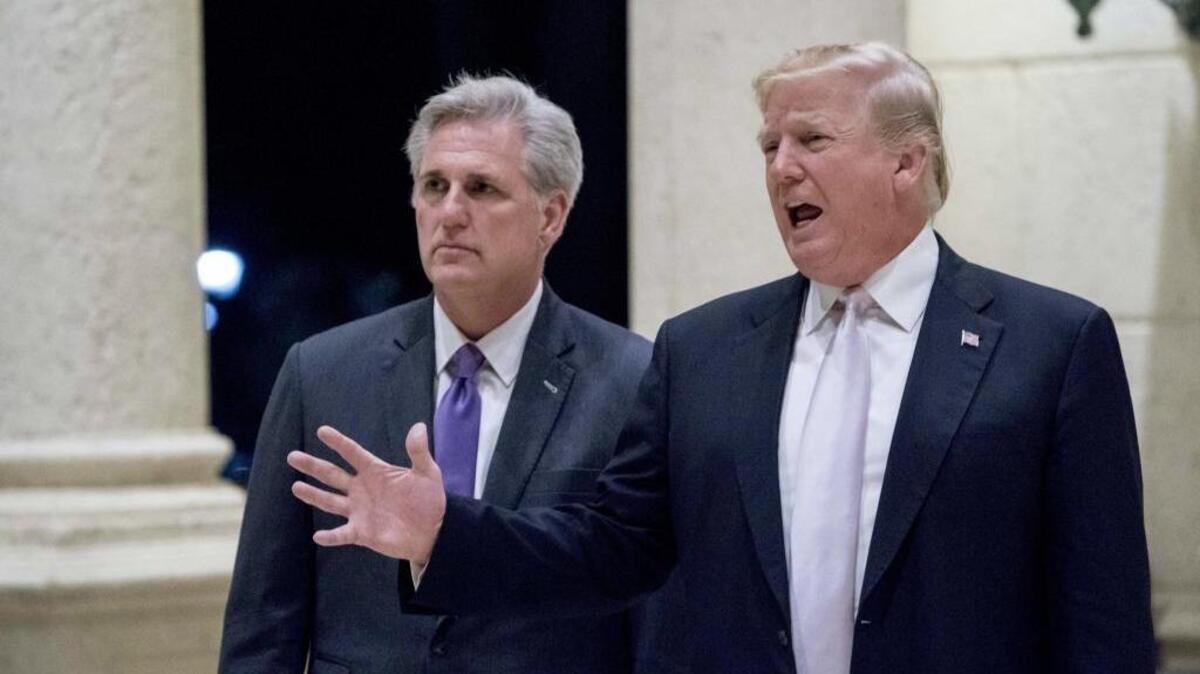 House Majority Leader Kevin McCarthy appeared with Donald Trump at the Trump International Golf Club in West Palm Beach, Florida, in January.