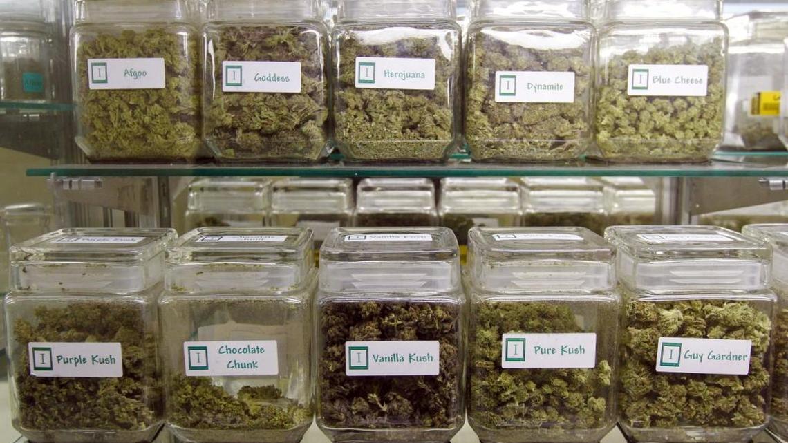 The San Luis Obispo County Board of Supervisors is considering a ban on storefront dispensaries where customers can check out products, such as these on display at the Indispensary in Colorado Springs.