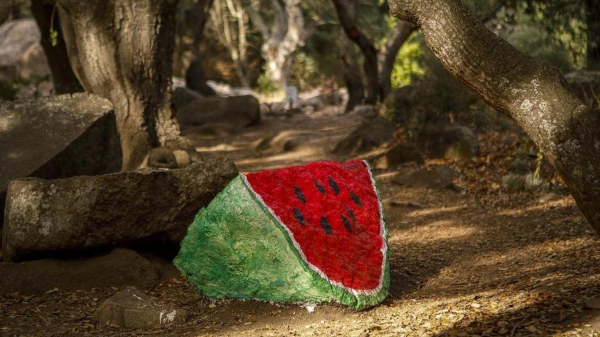Watermelon Rock on the Bishop Peak trail has been stripped of its bright paint.