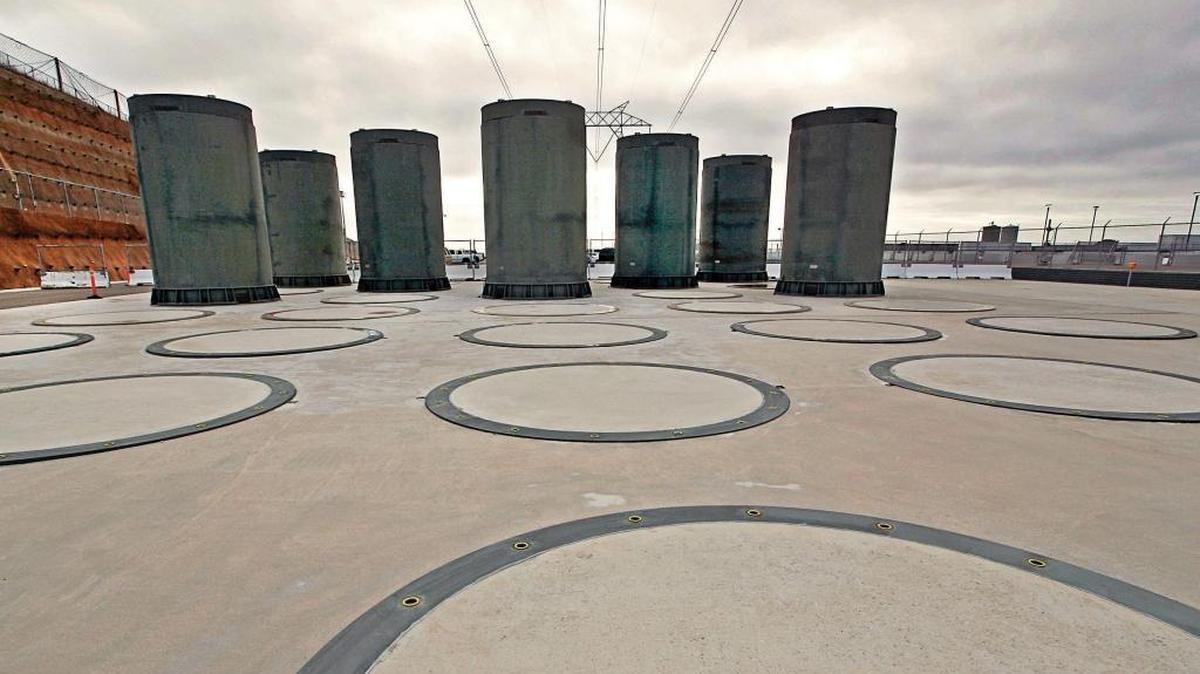 Aboveground casks store radioactive waste at PG&E’s Diablo Canyon nuclear power plant in Avila Beach.