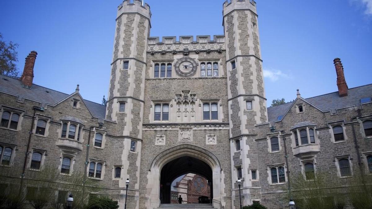 A student walks through campus at Princeton University in Princeton, New Jersey.