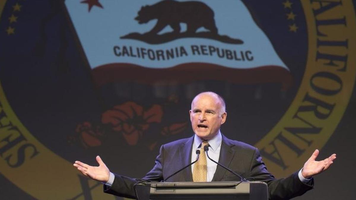 Gov. Jerry Brown speaks at the 91st Annual Sacramento Host Breakfast, a gathering of 1,200 business leaders from throughout the state on Wednesday, May 18, 2016. Brown sought support for his proposed criminal sentencing ballot measure that would offer parole to some felons.