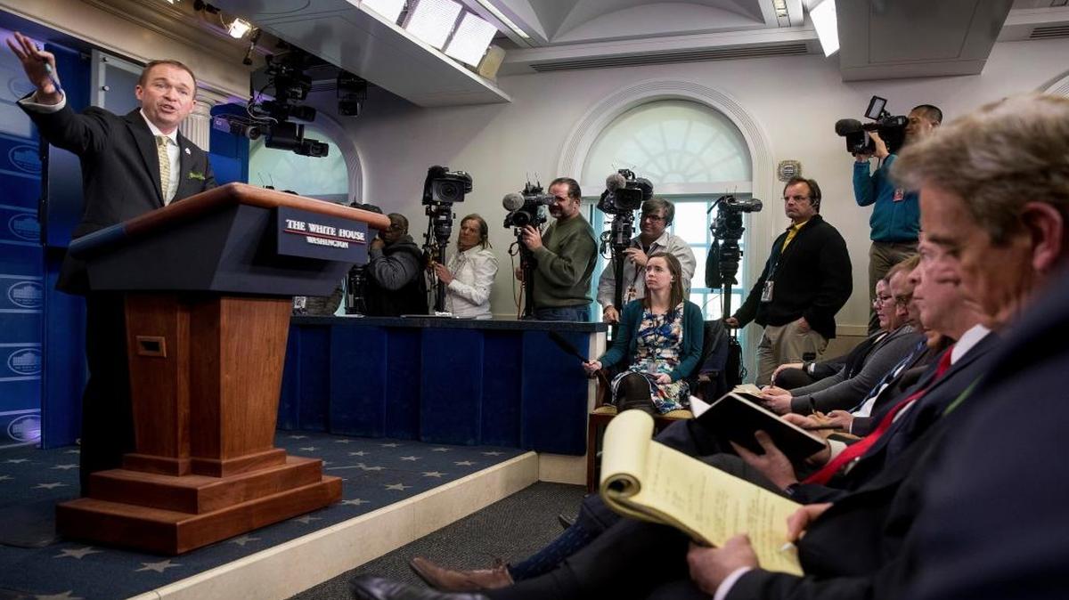 Budget Director Mick Mulvaney speaks about President Donald Trump’s budget proposal for the coming fiscal year during a daily press briefing at the White House.